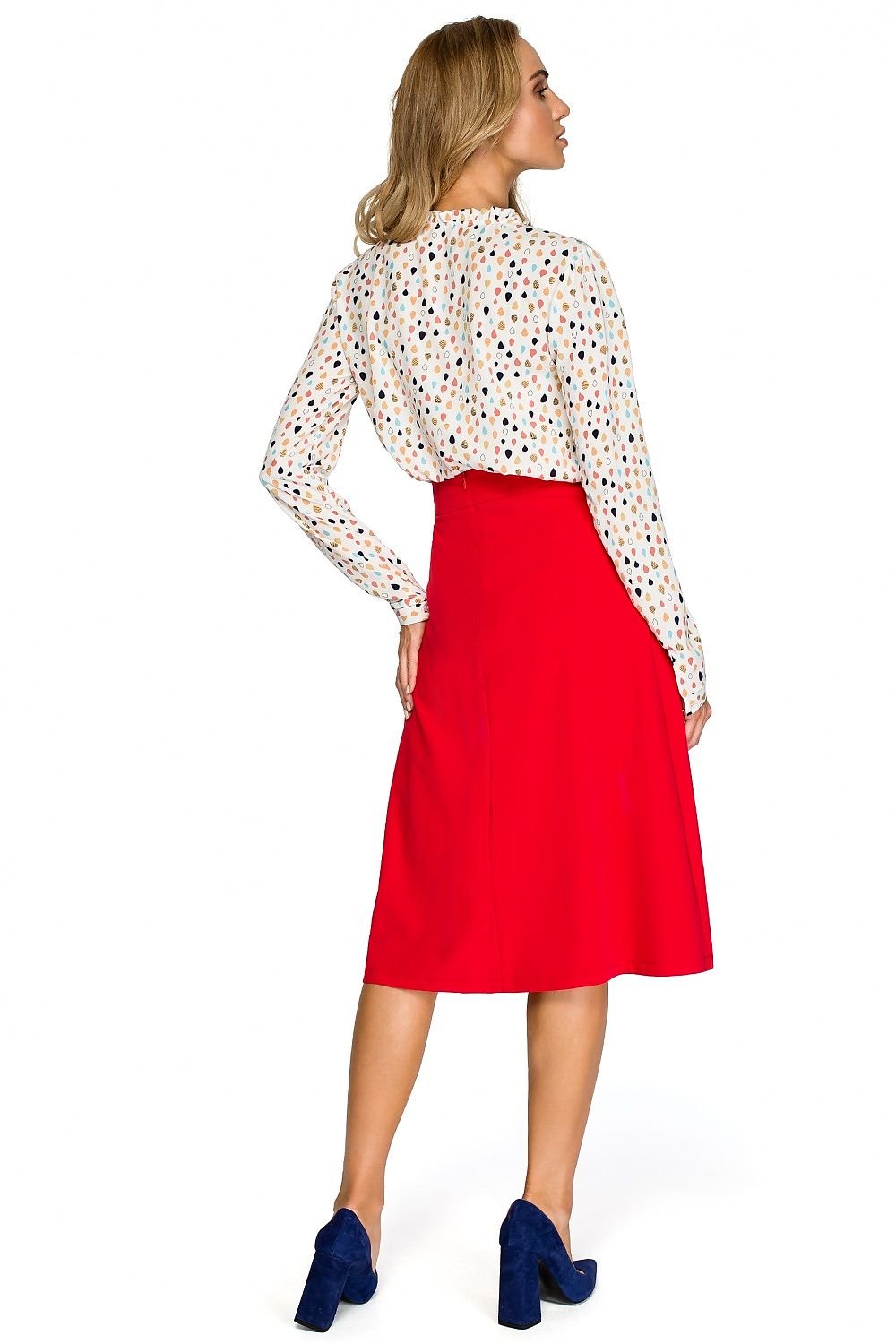 Jupe rouge midi trapèze élégante pour femme, idéale pour une tenue chic et tendance.